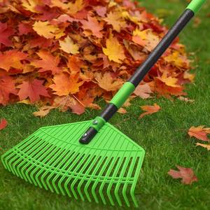lot 36759 image: Plastic Leaf Rake - Upgraded Anti-Break Nylon Head,65 Adjustable Outdoor Yard Rakes for Leaves, Grass, Pine Needle, Mulch, Gentle On Lawn Garden - Lightweight for Women, Seniors & Kids, Children - Retail $18