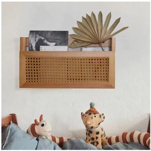 lot 36761 image: Wall Magazine Rack with PE Rattan Grid, Size 17.3 x 4 x 9.4,File Holder For Entryway, Living Room, Waiting Room, Kids�� Room, Office(Retro Brown) - Retail $32