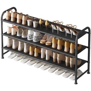 lot 36764 image: Shoe Rack 3 Tier Long Storage Organizer Wide Metal Shoe Shelf for Closet Entryway Black - Retail $27