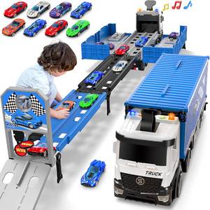 lot 36768 image: Carrier Truck Race Track Toddlers Toys, Foldable 3 Layer Track Playset, Toy Truck Transport Car Carrier & 8 Race Cars, Truck Car Kids Toys Xmas Gifts for Age 3 4 5 6 Years Old Boys Girls - Retail $32