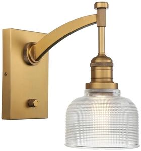lot 36769 image: Vintage Indoor Wall Sconce with On Off Switch, 1-Light Hardwired Vanity Industrial Boho Retro Modern Wall Mounted Bowl Texture Striped Glass Shade for Living Room Bedroom Bedroom(Antique) - Retail $70