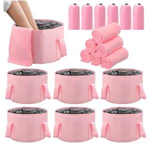 lot 36770 image: 12 Pcs 15L Foldable Foot Soaking Tub Kit Portable Foot Bath Tub Foldable Foot Basin Bath Foot Tub for Soaking Feet with Towel and Storage Bag Soak Spa Bucket for Travel Camping (Pink) - Retail $31