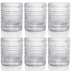 lot 36773 image: Set of 6 Romantic Water Glasses, 12 oz Hobnail Glasses Tumbler, Clear Embossed Vintage Glassware Set for Beer, Cocktail, Soda, Beverages - Retail $22