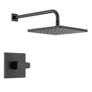 lot 36775 image: Modern1-Handle Wall Mount Shower Trim Kit in Matte Black (Valve Not Included) - Retail $188