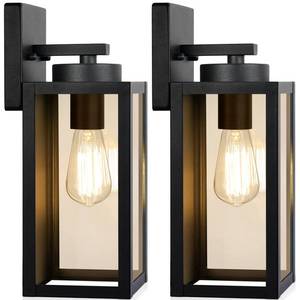 lot 36780 image: Outdoor Wall Light Fixtures, Exterior Waterproof Wall Lanterns, Porch Sconces Lighting with E26 Sockets & Glass Shades, Modern Matte Black Outside Lights for Patio Front Door Entryway Garage, 2-Pack - Retail $36