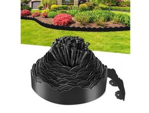 lot 36788 image: Landscape Edging Border 4 in Tall 33FT No Dig Garden Edging Borders with 50pcs Spikes Plastic Lawn Edging for Yard, Pathway and Flower Beds Fence - Retail $33