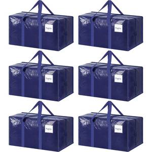 lot 36794 image: 6 Pack Extra Heavy Duty Large Moving Bags with Strong Zipper & Comfortable Handles, Sturdy & Durable Clothes Storage Bags Totes Bins, Blue Packing Moving Boxes for College Supplies, Dark Blue - Retail $24