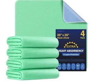 lot 36795 image: 4 Pack 36 x 36 Extra Heavy Absorbency Washable Underpads, Waterproof Quick Drying Nursing Incontinence Reusable Washable Bed Pee Pads for Dogs, Diaper Changing & Adults - Retail $65