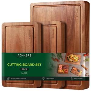lot 36799 image: Wood Cutting Boards for Kitchen, Acacia Wooden Cutting Board Set, Charcuterie Board, Large Solid Chopping Board for Meat, Cheese, Fruit, Vegetables (set of 3) - Retail $33