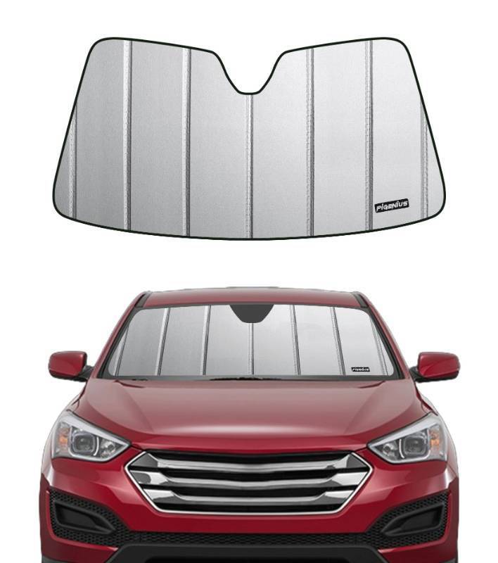 lot 24656 image: Pigenius Windshield Sunshade for Hyundai Santa Fe 2013-2018 Santa Fe XL 2019, Premium Grey Leather Finish