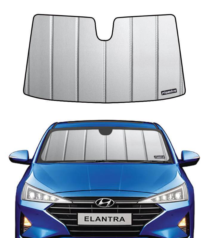 lot 24658 image: Pigenius Windshield Sunshade for Hyundai Elantra Sedan 2017-2020 (No Camera), Premium Grey Leather Finish