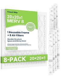 lot 24635 image: Future Way 20x20x1 Air Filters, 8-Pack with Reusable Frame, MERV 11, MPR 1000 AC Furnace Filters, Space Saving & Cost-effective