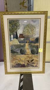 lot 4002 image: 36x52 Framed Garden Landscape Painting with Gold Frame