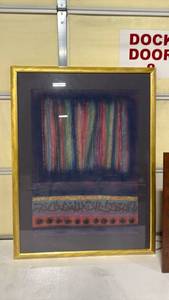 lot 4004 image: 44x58 Colorful Abstract Textile Art in Gold Frame