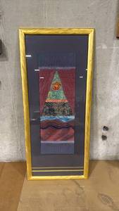 lot 4013 image: 23x53 Framed Abstract Geometric Triangle Mixed Media Artwork