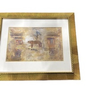 lot 4019 image: 20x24 Abstract Mixed Media Artwork in Gold Textured Frame