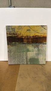 lot 4023 image: 35x36 Abstract Canvas Painting with Earth Tones and Geometric Lines