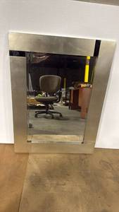 lot 4025 image: 30x41 Brushed Brass Metal Frame Mirror