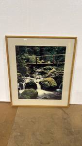 lot 4028 image: 26x30 Framed Forest Stream Bridge Photograph