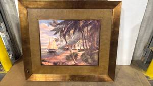 lot 4049 image: 38x44 Tropical Sailing Scene Framed Artwork