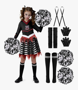 lot 4057 image: Spooktacular Creations Kids Halloween Cheerleader Costume, Zombie Cheerless Costume for Girls, Dead Cheer Outfit Toddlers - Retail $0