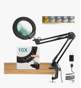 lot 4064 image: 10X Magnifying Glass with Light and Clamp, 5 Color Modes Stepless Dimmable LED Desk Lamp, LED Lighted Magnifier for Close Work Reading Repair Crafts - Retail $0