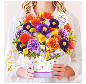 lot 4067 image: MZD8391 Birthday Cards, Happy Birthday Cards with Music & Lights, Daisy and Yellow Rose, 10 Inch Life Sized Forever Flower Bouquet Greeting Card Gifts for Wife Women Mom Grandma Sister - Retail $0