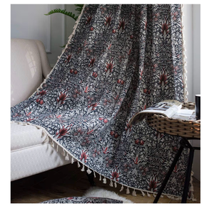 lot 4068 image: vctops Vintage Floral Print Cotton Linen Curtain Panel with Tassels Farmhouse Style Room Darkening Window Curtain for Bedroom Living Room One Panel 63 Inch Long Red - Retail $0
