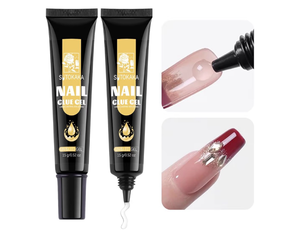 lot 4071 image: SUTOKAKA Gel Nail Glue for Nails Tips, 2pcs 15g Super Strong Solid Gel Soak Off for Acrylic Extensions Fake Nails Press On Nails U V Lamp Curing Needed Long Lasting Gel Glue Kit - Retail $0