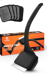 lot 4081 image: MEKER Grill Brush Bristle Free, Grill Cleaner Brush with 5 BBQ Replacement Head for Cast Iron, Stainless Steel Grates, Safe Grill Scraper Outdoor BBQ Grill, Black - Retail $0