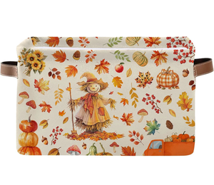 lot 4088 image: Pumpkin Fall Laundry Basket, Autumn Farm Harvest Storage Bins with Handles for Toy, Collapsible Laundry Hamper for Friend, Maple Leaf Scarecrow Basket for Bedroom, Gifts for Chritsmas Thanksgiving - Retail $0