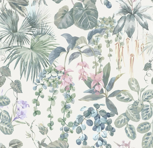 lot 4090 image: Ismoon Peel and Stick Wallpaper White and Green Stick on Wallpaper 17.3x78.7in Tropical Jungle Botanical Palm Leaf Contact Paper Removable Self Adhesive Wall Paper for Bedroom, Off White - Retail $0