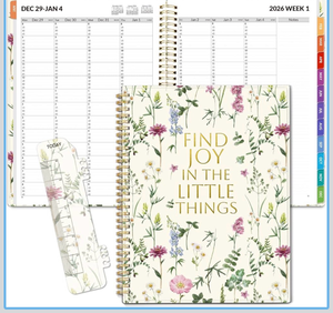 lot 4099 image: SUNEE 2026 Appointment Book 15-Minute Time Block - Daily, Weekly & Monthly Spiral Planner with Note Section - Thick Paper, Lay-Flat Bound - 8.5 x 11 for Office, School, Men & Women, Wildflowers - Retail $0