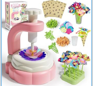 lot 4100 image: Bo-Toys DIY Fabric Flower Bouquet Kit �� Kids Arts & Crafts Set with Embossing Machine, 28 Flowers, Vase & Base �� Creative Preschool Activity Gift for Girls and Boys - Retail $0