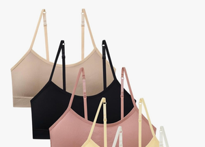 lot 4102 image: uekaphin Girls Training Bra Padded Seamless Soft Bras for Girls with Adjustable Strapes Removable Pads Pack of 3 - Retail $0