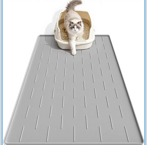 lot 4106 image: Pieviev Silicone Cat Litter Trapping Mat, 34x22 Large Cat Litter Mat, Easy to Clean & Soft on Kitty Paws, Waterproof Kitty Litter Pads for Indoor Cats, Light Grey - Retail $0