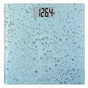 lot 4110 image: Taylor Digital Glass Bathroom Scale with Water Drop Blue Finish - Retail $62
