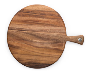 lot 4122 image: Ironwood Gourmet Acacia Wood Provencale Paddleboard, XL Round Serving Board With Handle - Retail $0