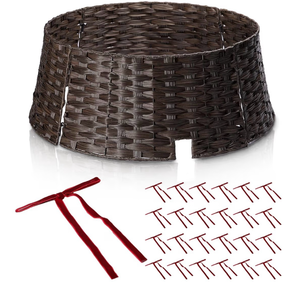 lot 4126 image: 28 Christmas Tree Collar for Pencil Trees with 24Pcs Velvet Christmas Tree Bows,Cord Cut-Out, Basket Tree Skirt Collar Stand for 4.5-9 ft Artificial Trees - Retail $0