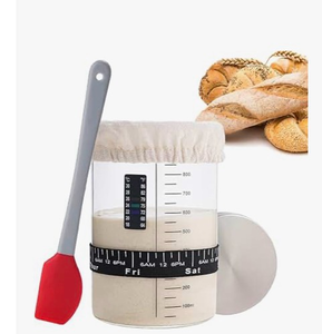 lot 4130 image: rorecay 50oz Sourdough Starter Kit with Time Keeper, High Borosilicate Glass Sourdough Starter Jar, Wide Mouth Sour Dough Crock with Lid & Spatula & Recipe for Beginners and Professional Bakers - Retail $0