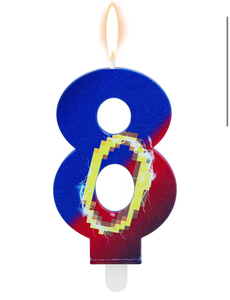 lot 4132 image: Cartoon Birthday Candle, Blue & Gold Ring Print Happy Birthday Number Candle Cake Topper Ideal Cake Decorations and Cartoon Themed Party Favors and Supplies(Number 8) - Retail $0