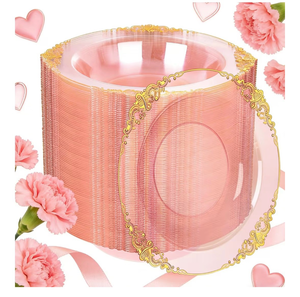 lot 4133 image: 100PCS Clear Pink Plastic Bowls - 12 oz Pink Gold Disposable Salad Bowls - Heavy Duty Disposable Soup Bowl - Fancy Plastic Ice Cream Bowl for Weddings Parties Dinners Picnics Mother��s Day - Retail $0