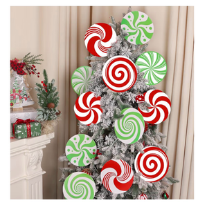 lot 4140 image: CCINEE 12pcs Large Candy Picks for Christmas Tree Decoration, 7.53Inch Red Green White Peppermint Lollipop Ornaments Xmas Tree Picks for Home Indoor Holiday Candyland Party Decoration - Retail $0