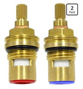 lot 4146 image: Huashan Replacement Brass Ceramic Disc Stem Cartridge Faucet Valve Quarter Turn 12 X 53mm x 12mm spline length 20 teeth(PAIR Hot & Cold) - Retail $0