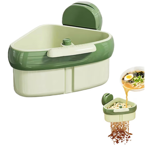 lot 4151 image: Suction Cup Kitchen Sink Caddy �� Triangular Sink Drain Basket & Strainer �� Small Corner Sink Trash Catcher for Vegetables, Fruits, Sponges, Soap �� Space-Saving Organizer (1, Green) - Retail $0
