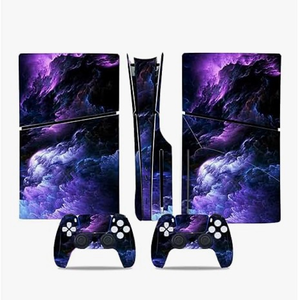 lot 4157 image: Skin Sticker for PS5 Slim Disc Console, Protective Skin Game Accessories Decal Cover (Purple) (design may vary, see pics) - Retail $0