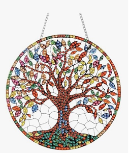 lot 4158 image: geesfayan DIY Diamond Art Painting Kit for Adults, Tabletop Gem Crystal Acrylic Art Painting Kit Ornament (Tree of Life) - Retail $0