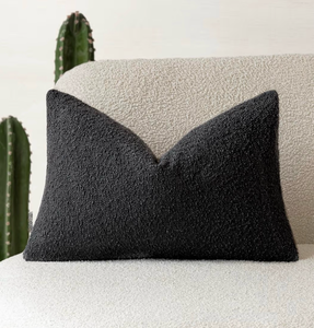 lot 4169 image: Foindtower Decorative Textured Boucle Throw Pillow Covers Accent Solid Lumbar Pillow Cases Neutral Soft Cozy Couch Cushion Case for Chair Sofa Bedroom Living Room Home Decor 12 x 20 Inch,Black - Retail $0