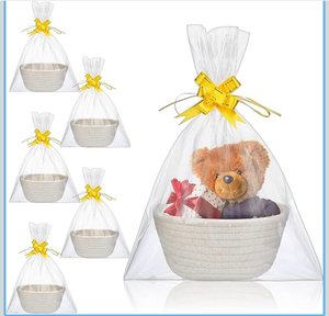 lot 4178 image: Tatuo 6 Pack Small Woven Basket with Gift Bags and Ribbons Empty Gift Baskets Cotton Rope Storage for Mothers Day Birthday Nursery Wedding Graduation Gifts(9.8 x 7.9 x 3.5 Inches) - Retail $0