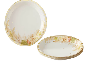 lot 4179 image: Kate Aspen Rustic Boho 9 in. Premium Paper Plates (350 GSM weight -Set of 16) - Perfect for Fall Weddings, Bridal Brunches, Bridal Showers, Baby Showers - Retail $0